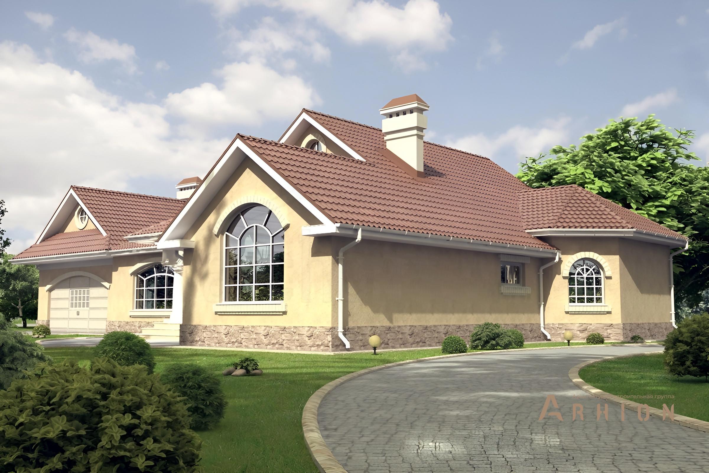 7. Проект одноэтажного дома в современном стиле с многоскатной кровлей, cp-49-95, площадью - 335 кв c гаражом